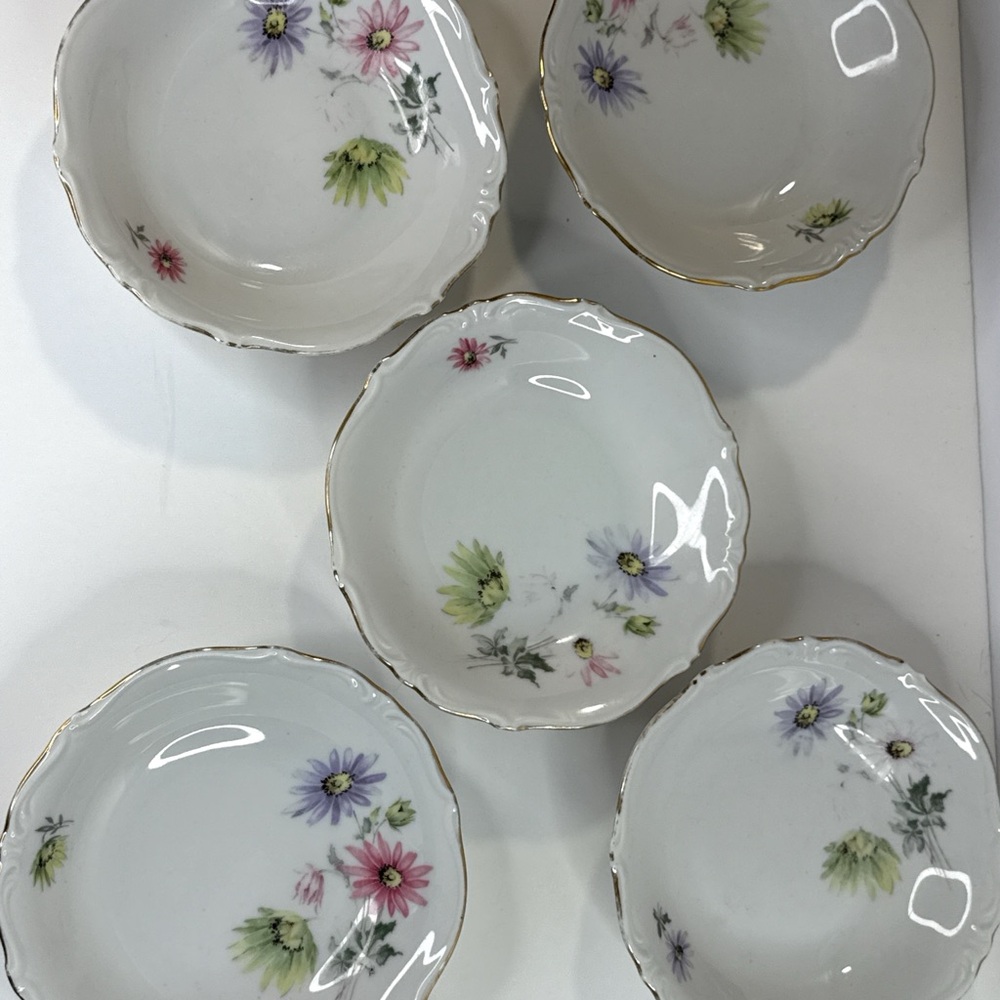 Bavaria Germany Floral Dessert Plates Set of 5 Gold Trim 5” Vintage Porcelain